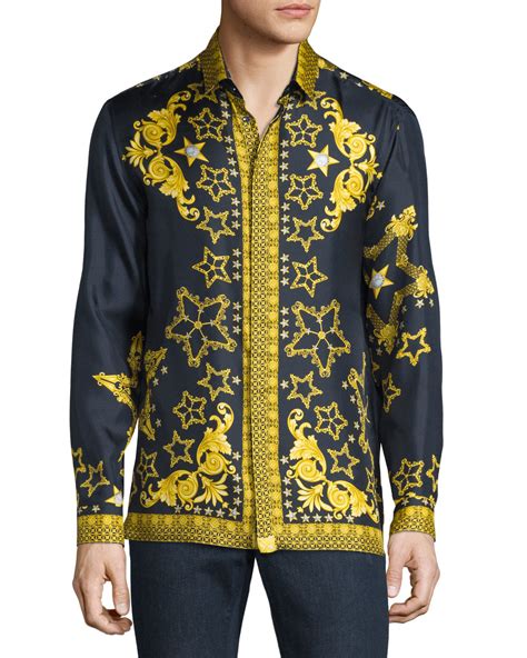 versace silk shirt mens stars|Versace collection men shirt.